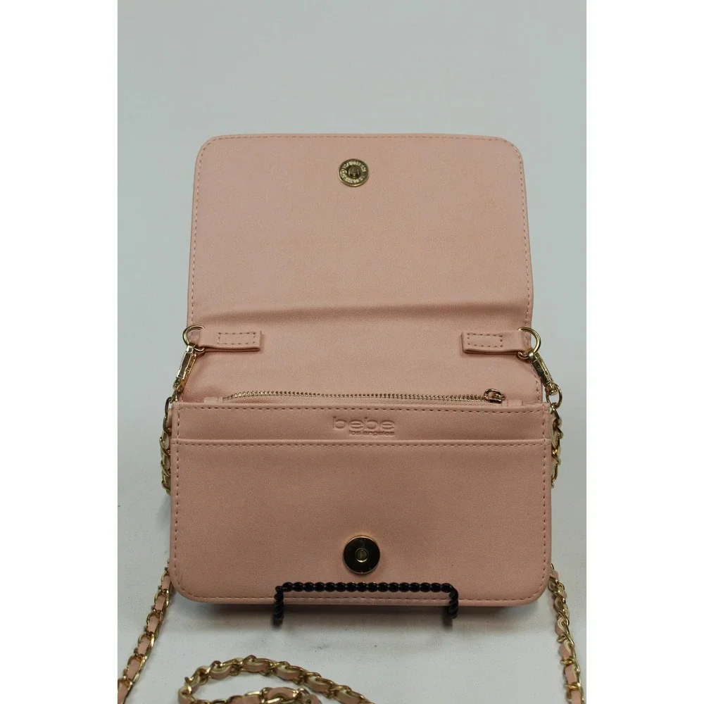 Authentic Bebe Hot Pink Crossbody Purse Gold Chain Strap Faux Leather Handbag